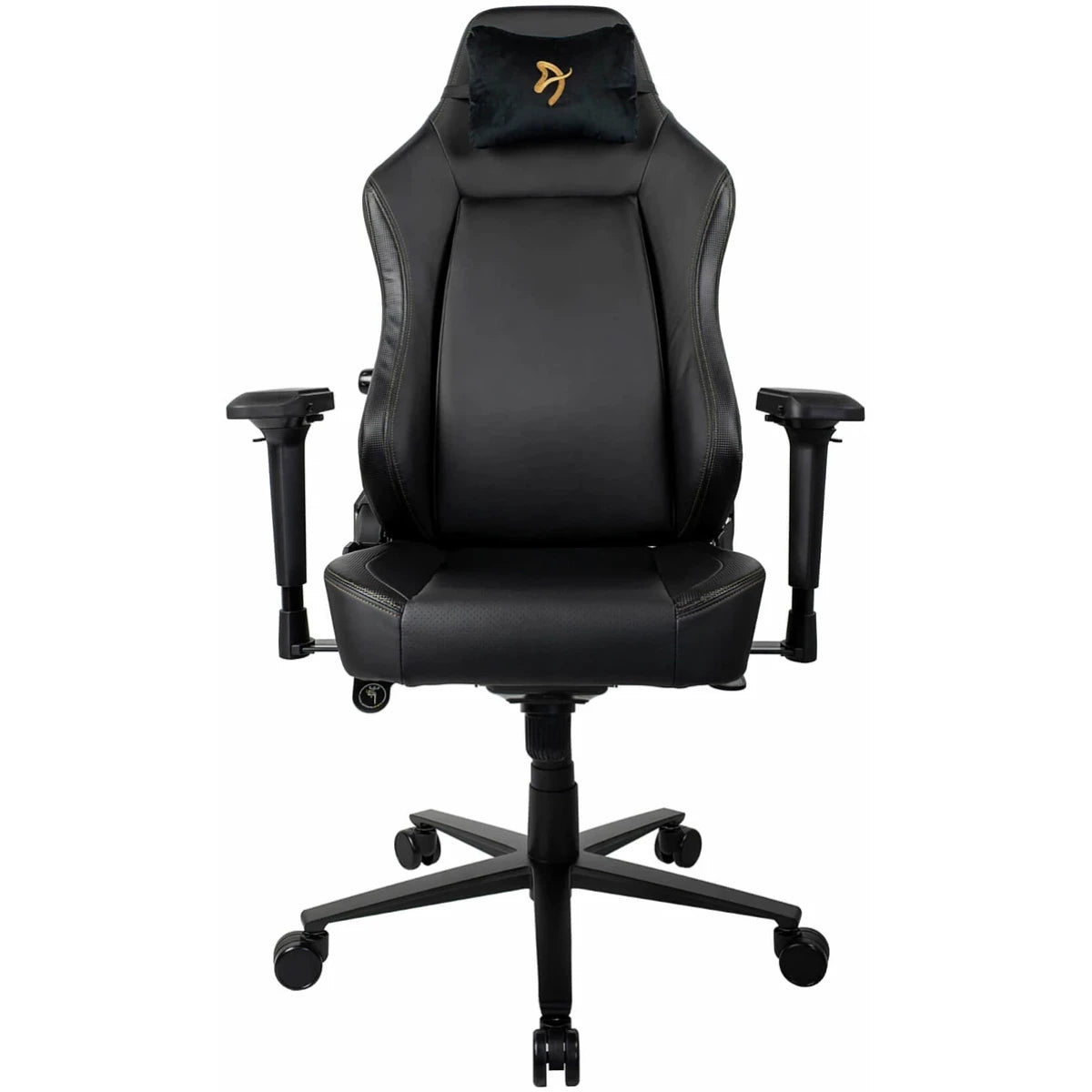Arozzi Primo Premium PU Leather Gaming Chair Office Chair with Recliner Swivel Tilt Rocker Adjustable Height 4D Armrests Neck Pillow and Built-in Lumbar Adjustment - Black with Gold Accents