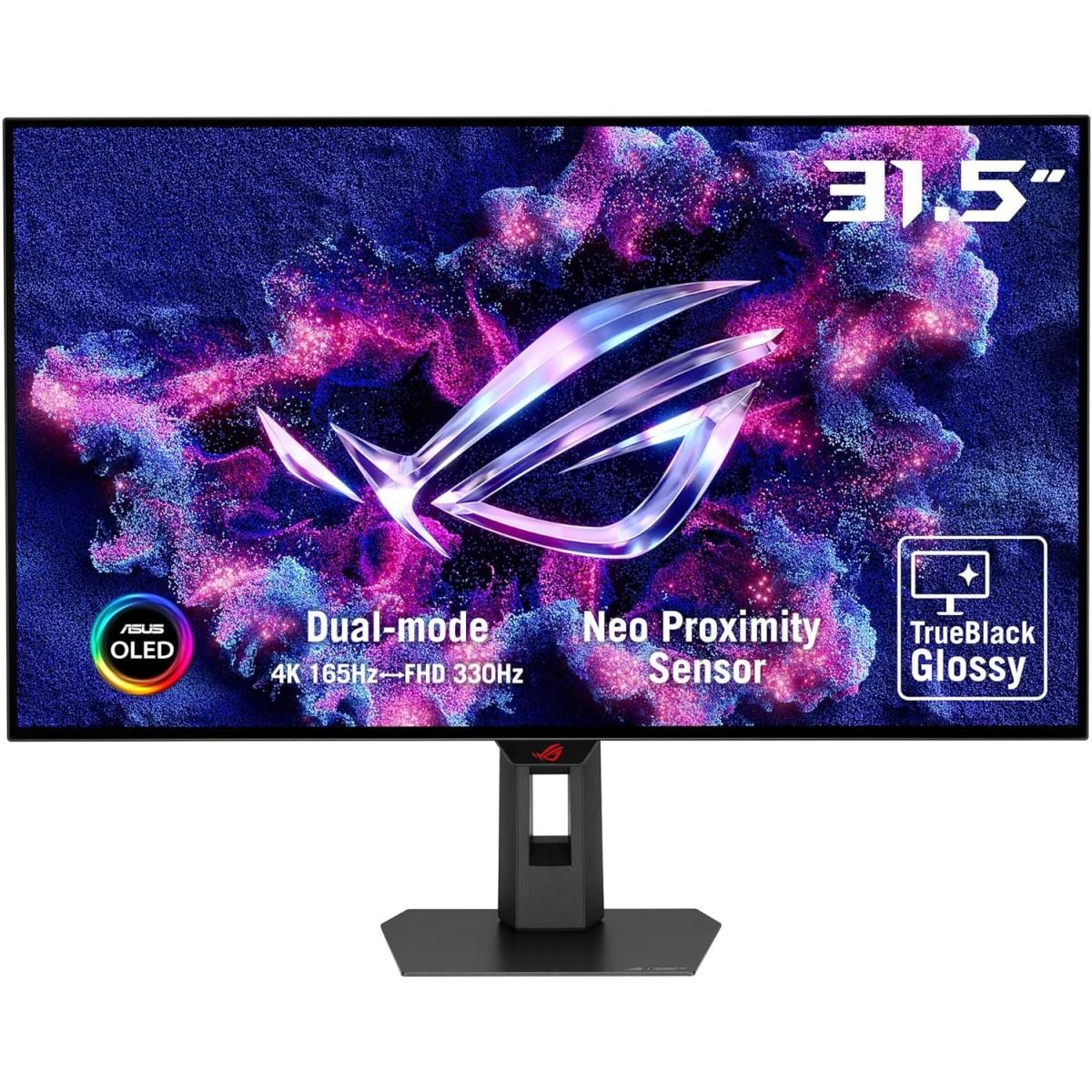 ASUS ROG Strix OLED XG32UCWG 32” 4K TrueBlack Glossy™ OLED , Dual Mode (4K 165Hz, FHD 330Hz), 0.03ms, DisplayHDR™ 400 , G-SYNC Compatible, Custom Heatsink, Auto KVM, USB Type-C