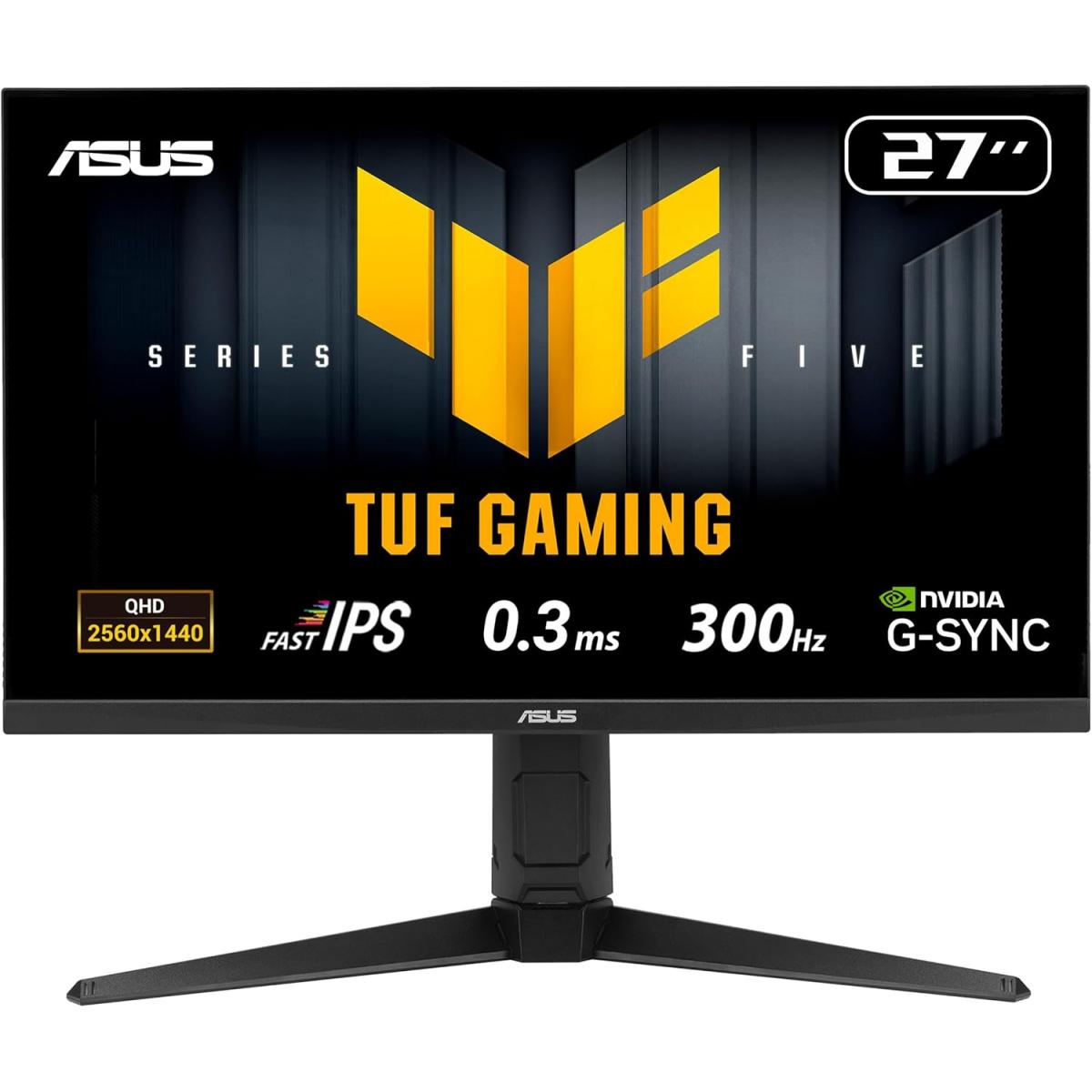 ASUS TUF VG27AQML5A Gaming AI 27" Fast IPS QHD 2K 300Hz 0.3 ms HDR 400 G-SYNC® Compatible, Height Adjustment Stand w/ 2x HDMI 2.1 , Display Port & Seakers , Black