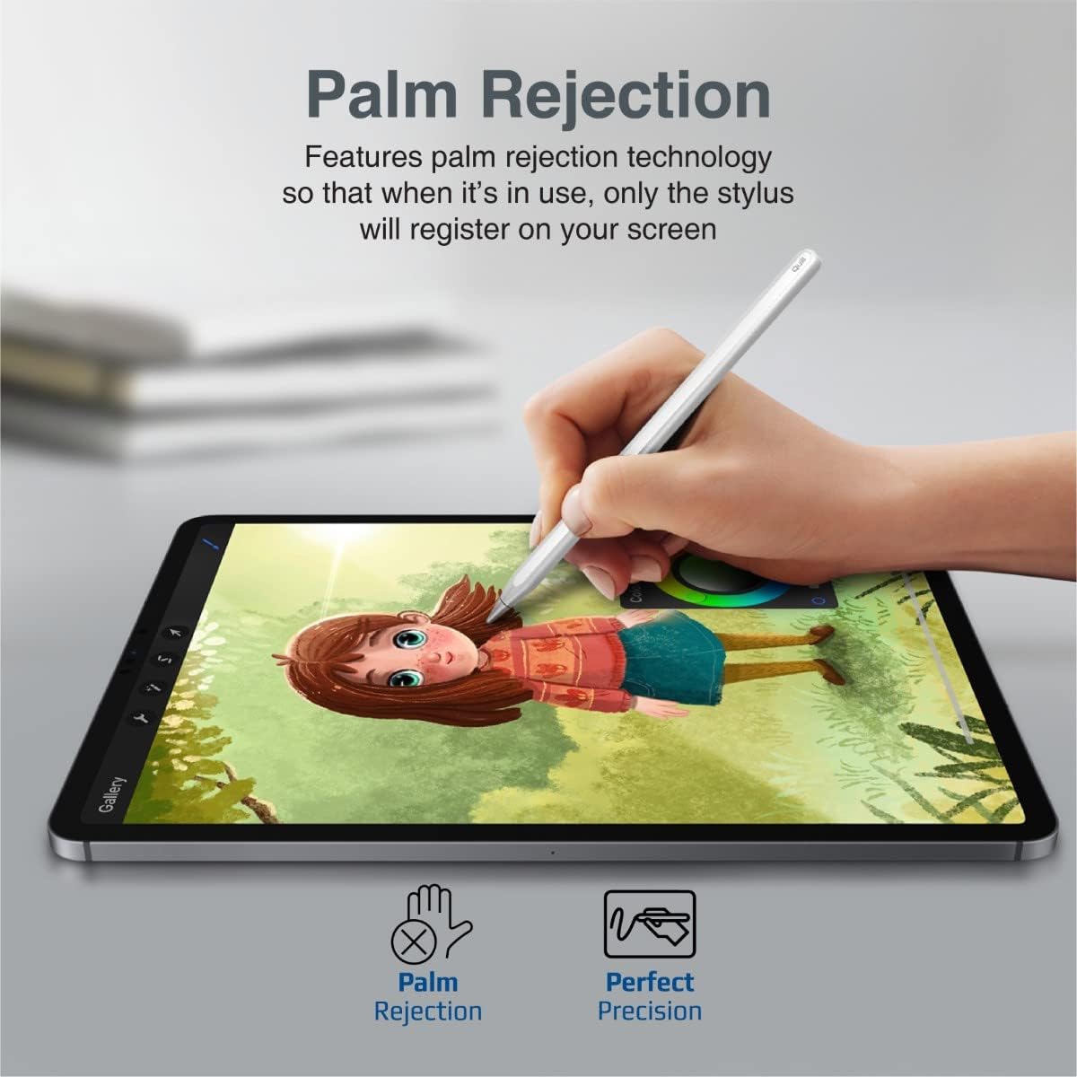 Promate Quill Stylus Pen For Ipad W/ Palm Rejeion Tilt Recognition Bluetooth V5.0 Battery Display Magnetic Charging & Detachable Nib Promate Quill Stylus Pen For Ipad W/ Palm Rejeion Tilt Recognition Bluetooth V5.0 Battery Display Magnetic Charging & Detachable Nib