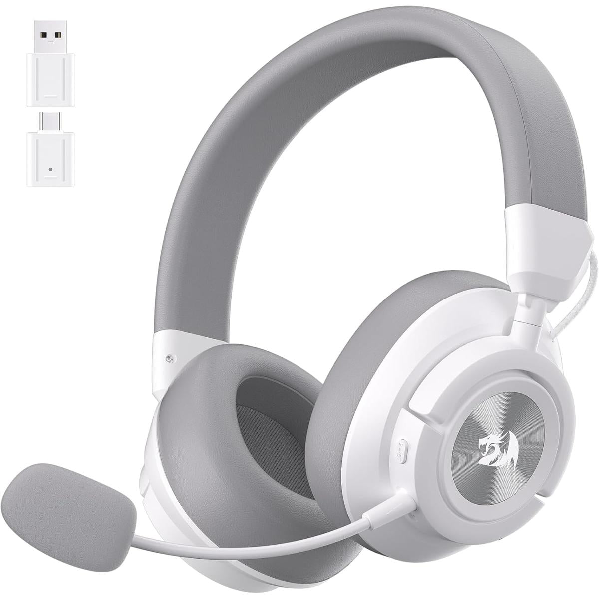 Redragon H889WG Wireless Gaming Headset, 4-in-1 (2.4G/BT/USB/3.5mm), 51H Battery & Play-While-Charging, 7.1 Spatial Audio & 53mm Drivers, Detachable Mic, Multi-Platform Headphone for PC/PS5/NS/Mobile - White