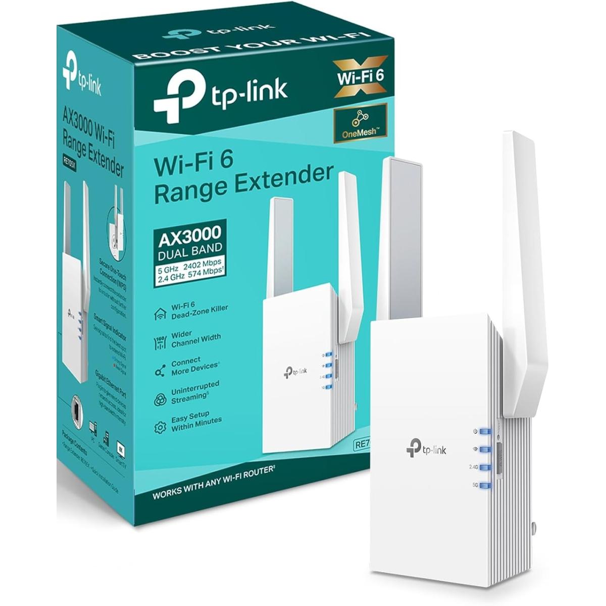 Tp Link Re705x Ax3000 Mesh Wifi 6 Dual Band Extender, Up To 2402 Mbps Speed, Built In Access Point Mode, Mu Mimo, Double Channel Speed3 With He160, Works With Any Wifi Router, White