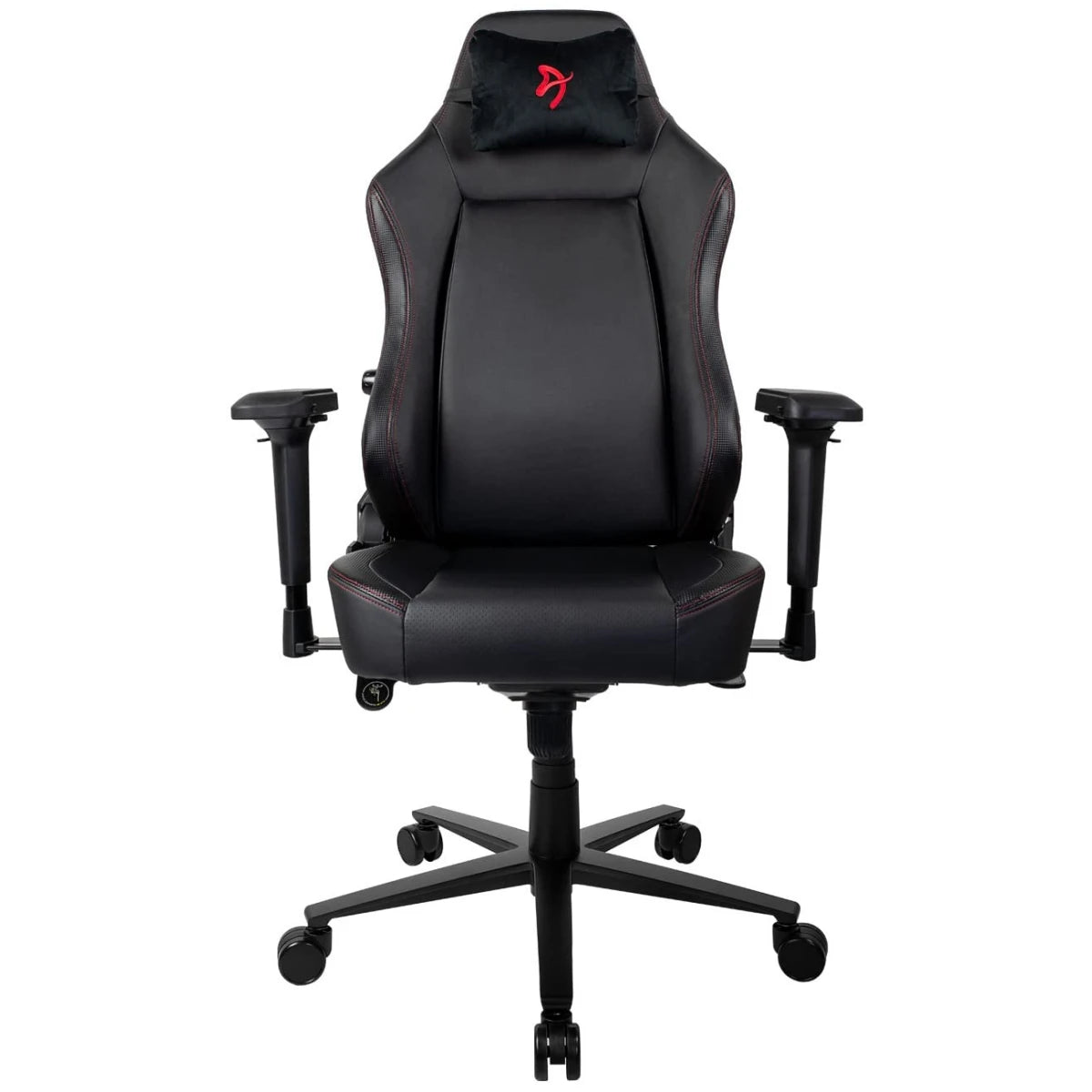 Arozzi Primo Premium PU Leather Gaming Chair Office Chair with Recliner Swivel Tilt Rocker Adjustable Height 4D Armrests Neck Pillow and Built-in Lumbar Adjustment - Black with Red Accents