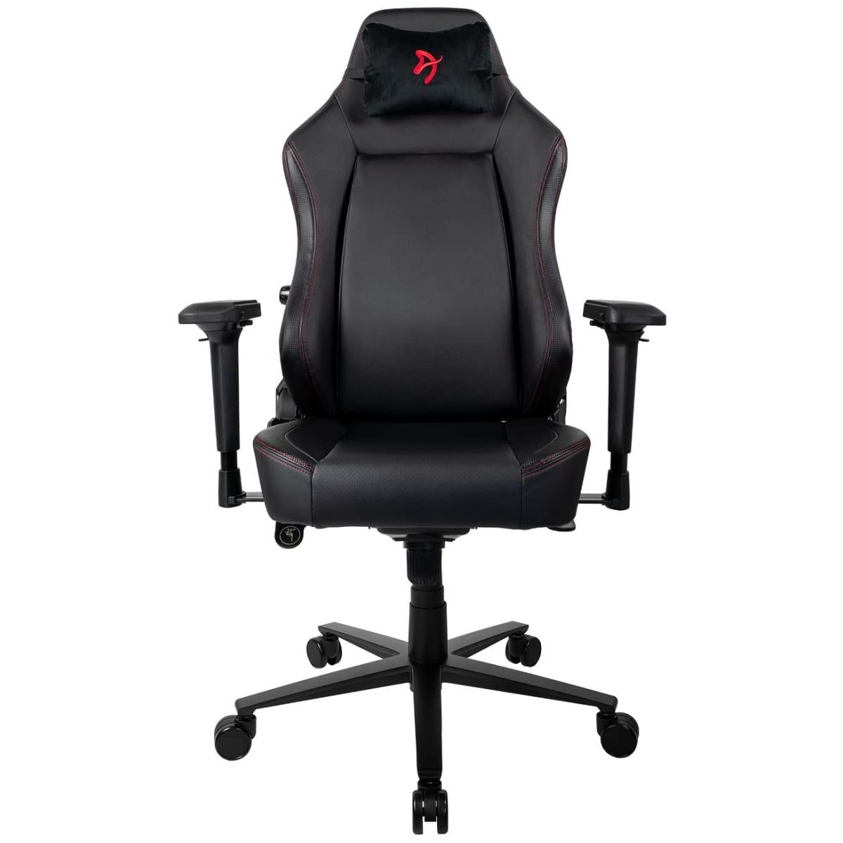 Arozzi Primo Premium PU Leather Gaming Chair Office Chair with Recliner Swivel Tilt Rocker Adjustable Height 4D Armrests Neck Pillow and Built-in Lumbar Adjustment - Black with Red Accents