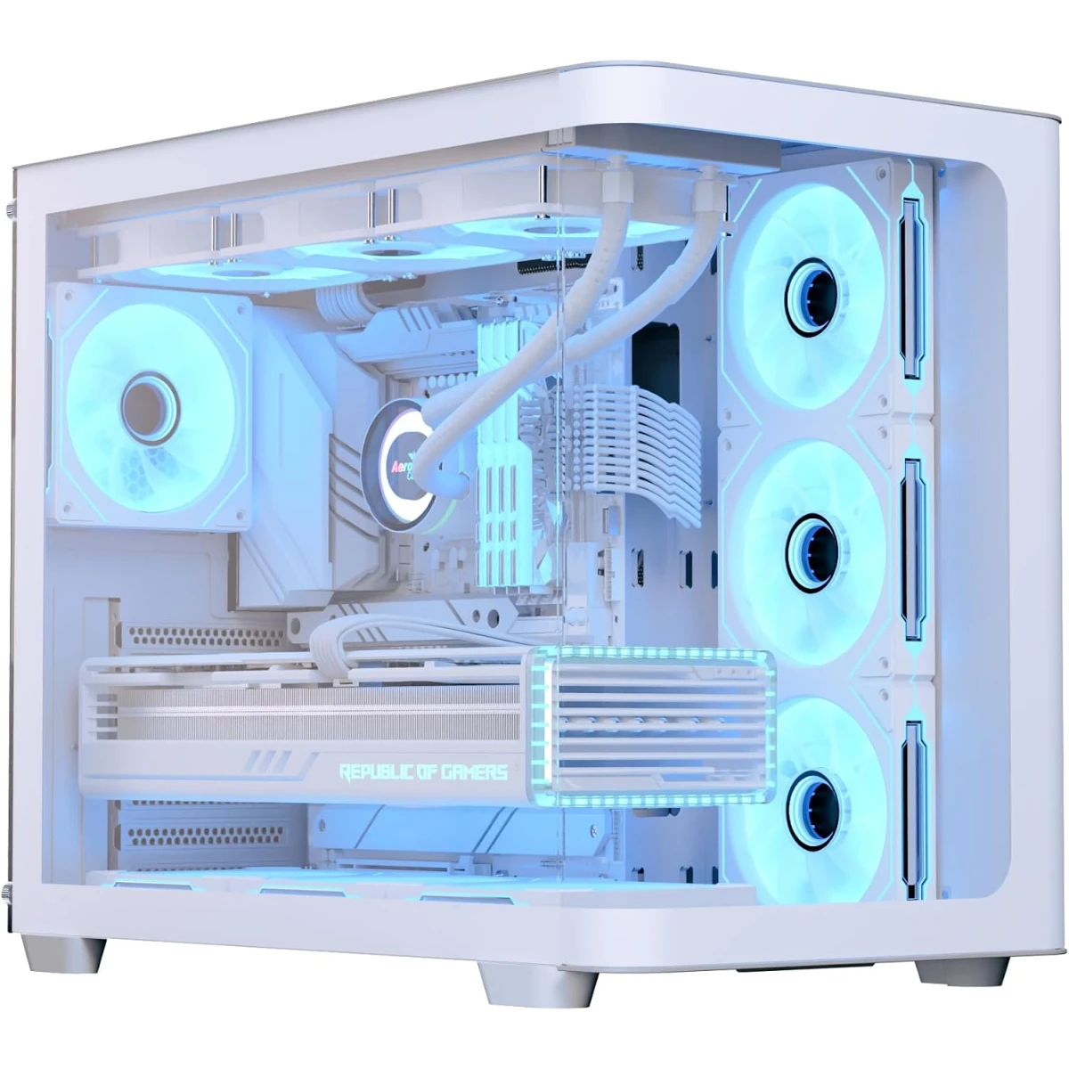 AeroCool P500C ATX Mid Tower Gaming PC Case, Tempered Glass Front and Side Panels, 4x ARGB Fans Included, Up to 360mm Radiator Support, 10x 120mm Fan Support, White
