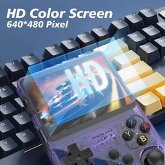 R36s Handheld Game Console, 3.5 Inch Ips Screen Retro Gaming Console 64g Card