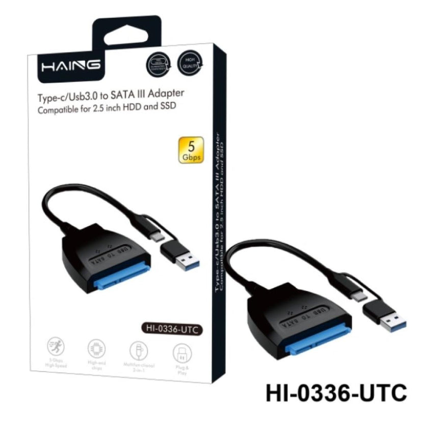 Haing Hi 0336 Utc Usb A 3.0 And Usb C To Sata Iii Adapter For 2.5 Inch Hdd And Ssd