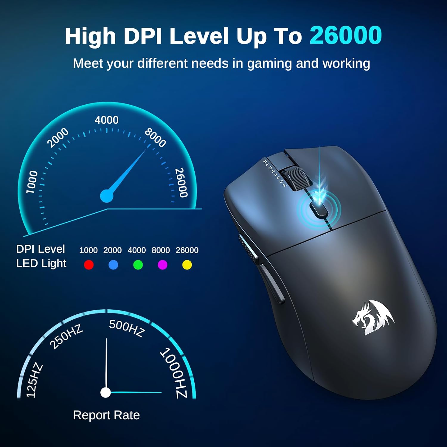 Redragon Gaming Mouse M816, 44g Ultra - light 8k Polling Rate 26000 Dpi Mouse, Full