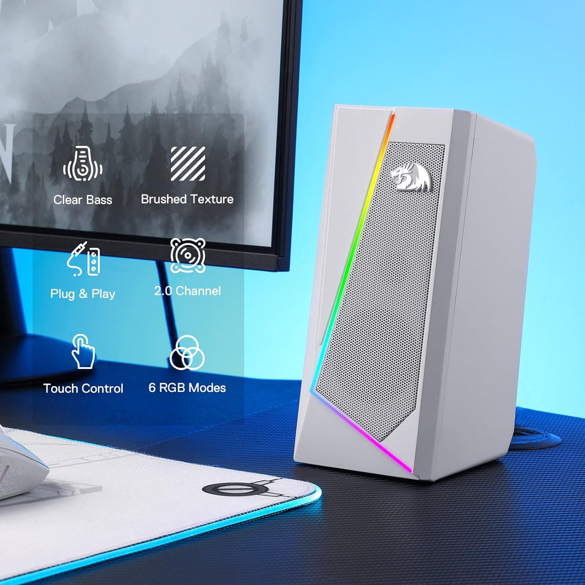 Redragon Gs520 Rgb Desktop Speakers White