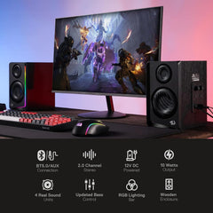 Redragon GS812 Wireless RGB Wooden Desktop Speakers, 2.0 Channel Bookshelf