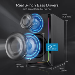 Redragon GS812 Wireless RGB Wooden Desktop Speakers, 2.0 Channel Bookshelf