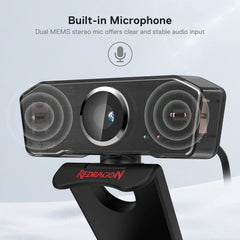 Redragon Gw800 1080p Pc Webcam with Built-in Dual Microphone, 360° Rotation -