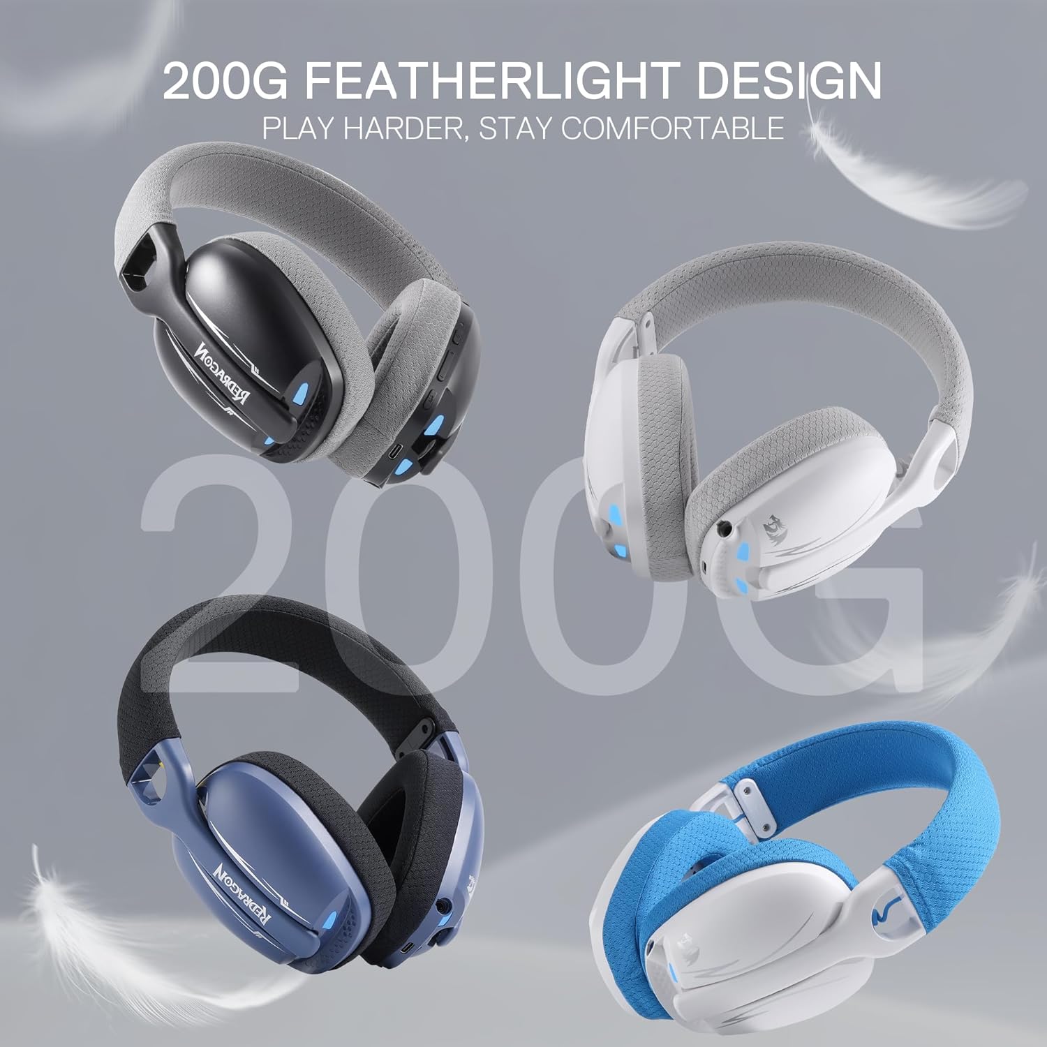 Redragon H878 3 - mode Wireless Blue Lighting Gaming Headset - Lightweight - 7.1