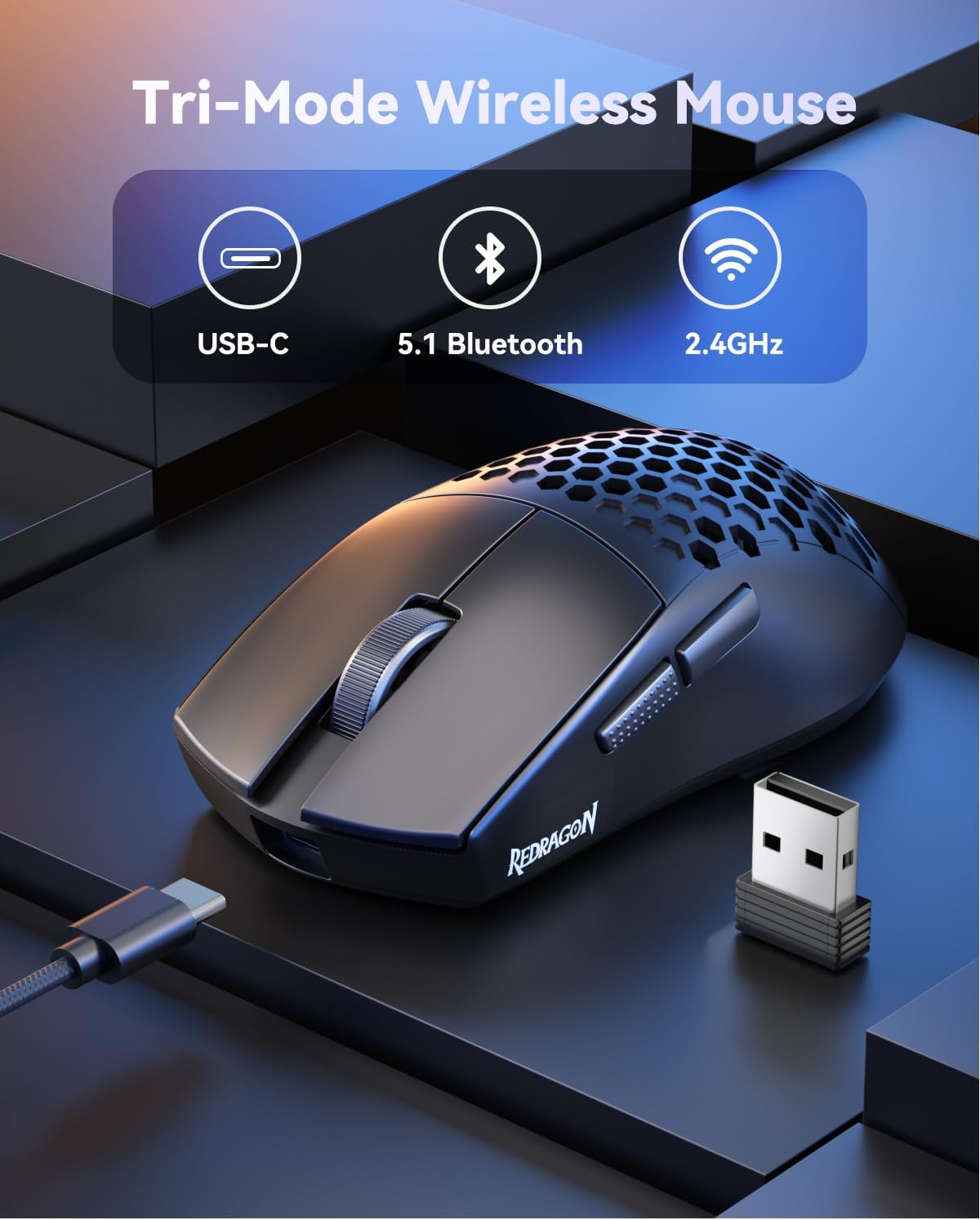 Redragon M725 Honeycomb Shell Gaming Mouse Wireless, Ultra Lightweight 49g,