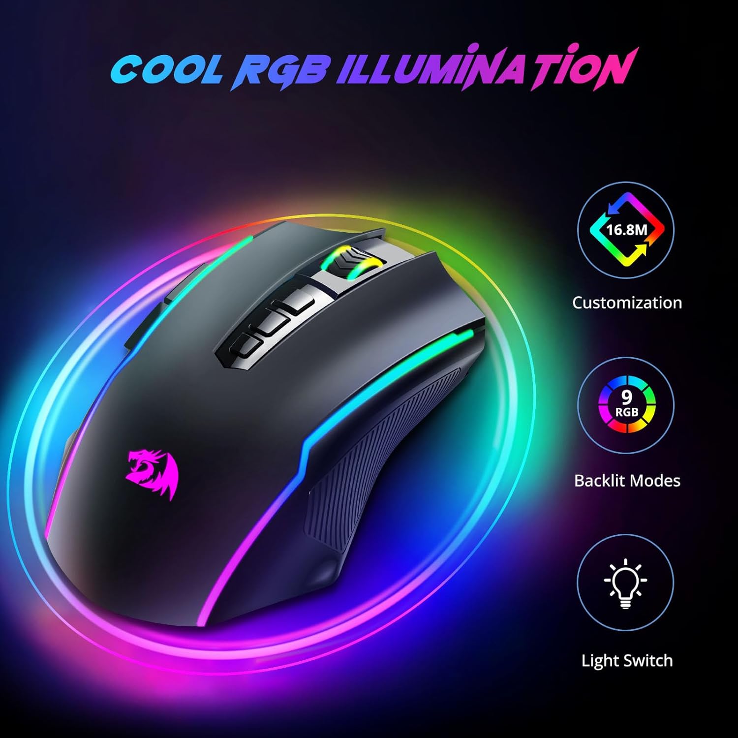 Redragon M910 Pro Gaming Mouse, Wireless Mouse Gaming with 8000 Dpi, Gaming, RGB