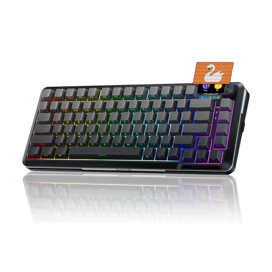 Redragon Wireless Mechanical Keyboard K708GG , Gasket RGB Gaming Keyboard with Screen & Knob, 3-Modes (Bluetooth/2.4G/Wired)