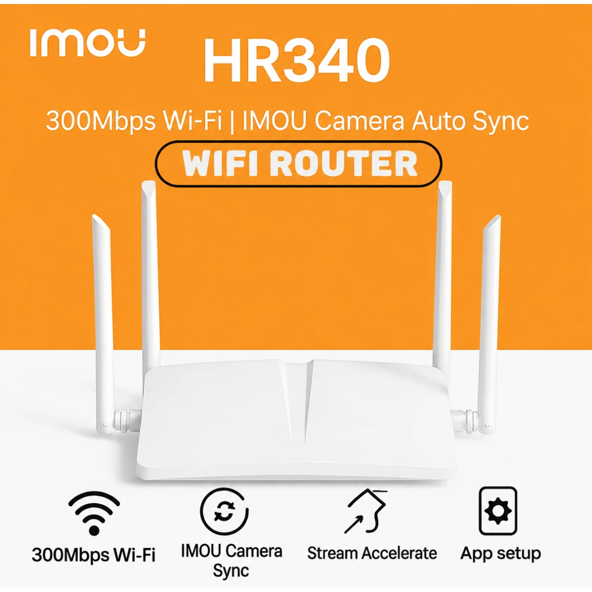IMOU HR340 300Mbps 2.4GHz Wi-Fi Router with 4 External Antennas - White