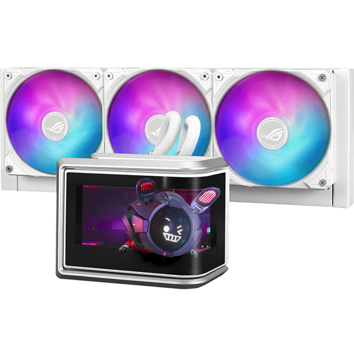 ASUS ROG Ryuo IV SLC 360 ARGB Liquid CPU Cooler, 6.67" AMOLED Display, 360mm Radiator, 3x 120mm MF-12C aRGB Fans, 2650 RPM Speed, 71.44 CFM Fan Airflow, White