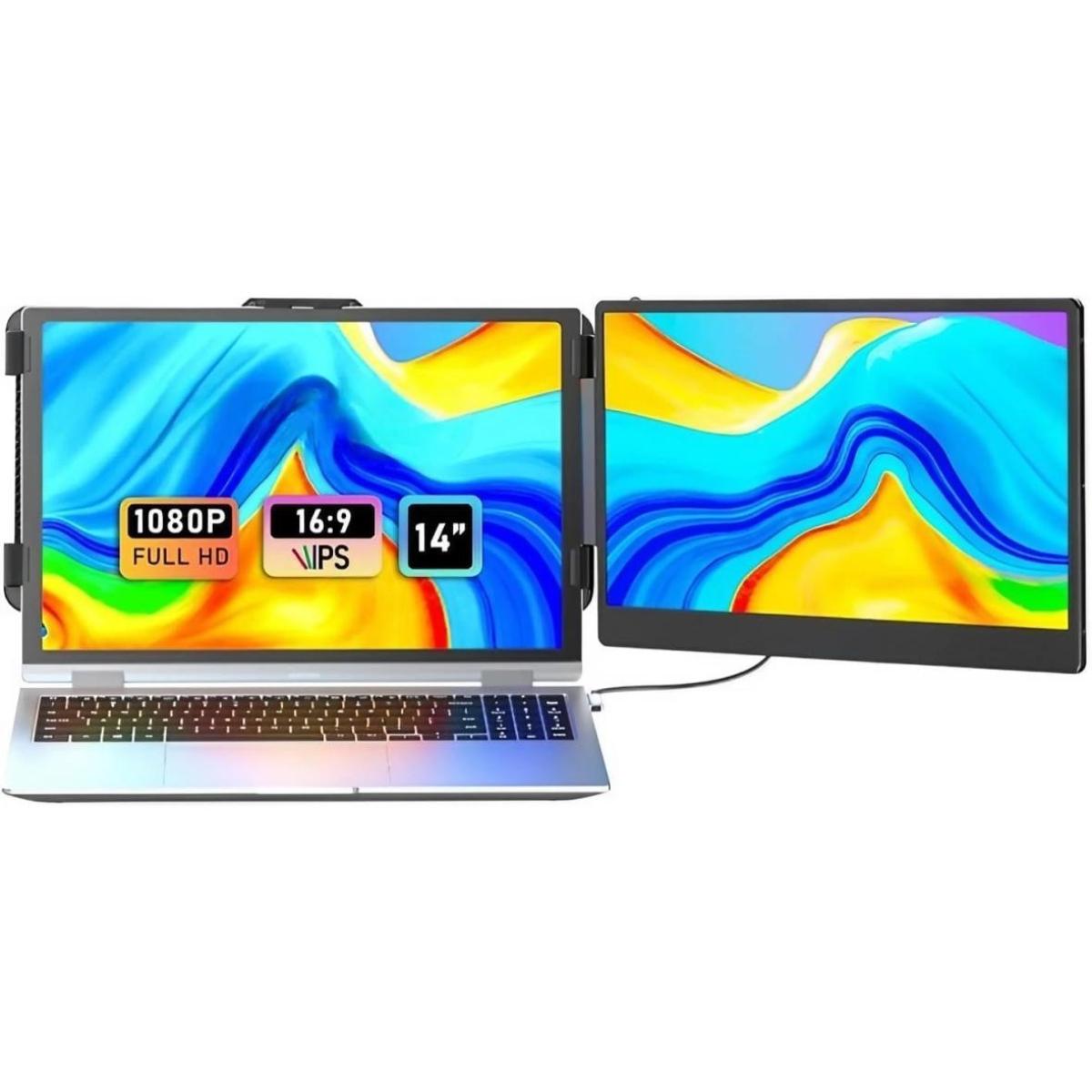 S1 Portable Laptop Screen Extender, 14" FHD 60Hz IPS Wide Viewing Angle , USB-C & HDMI , 72% NTSC, 300 cd/m², Plug & Play, 180° Rotation Angle w/ Speakers & Bag For Mac/Windows | S1 Dual Screen Extender |