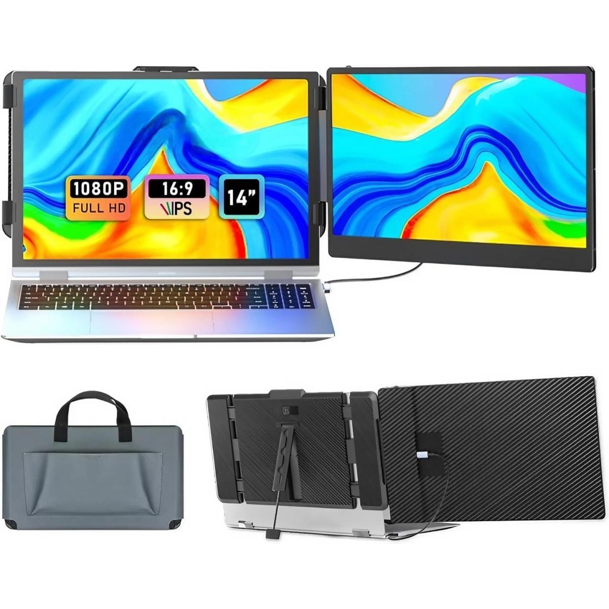 V2COM S1 14" IPS Full HD Extender Dual Screen Portable Monitor for Laptops 13-17.3" with USB-C/HDMI Port Built In Speakers
