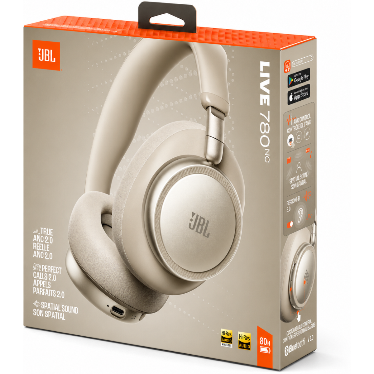 JBL Live 780NC - Noise Cancelling | JBL Signature Sound with Hi-Res Audio Wired & Wireless, True Adaptive Noise Cancelling 20, Real Time Calibration , Sand