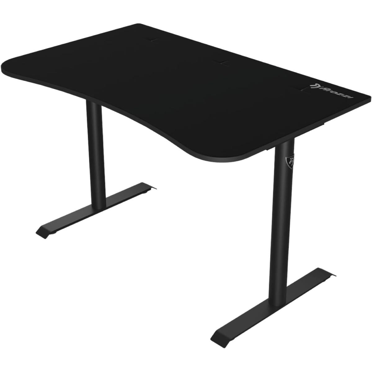 Arozzi Arena Small Curved Gaming and Office Desk with Full Surface Water Resistant and Washable Mouse Pad, 2 Monitor Mount Cut-Outs, and Built-In Cable Management , Pure Black