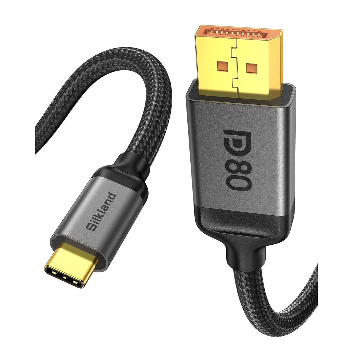 Silkland S1410 80Gbps USB C to DisplayPort 2.1 Cable 16K@60Hz 8K@240Hz 6.6FT | Thunderbolt 5/4/3 to DisplayPort, HDCP, HDR, G-Sync, for iPhone 17/16 Pro, MacBook Pro/Air, Mac mini, Odyssey G8/G9