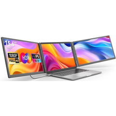 V2com S5 Pro 15.6" Ips Full Hd Triple Screen Extender Portable Monitor For Laptops 13 17.3" W/ Only Single Cable Conneivity & 10,000mah Detachable Magnetic Battery