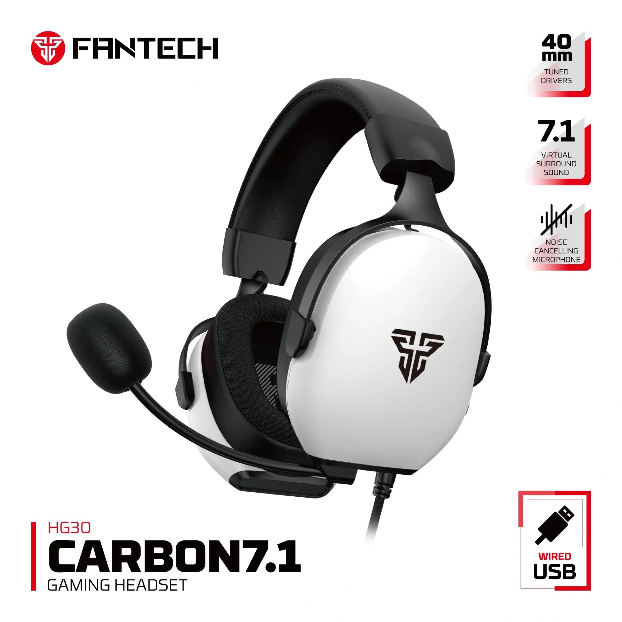 Fantech Hg30 Carbon 7.1 Surround Sound Gaming Headset White Fantech Hg30 Carbon 7.1 Surround Sound Gaming Headset White