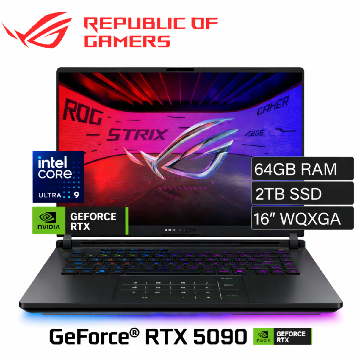 ASUS ROG Strix SCAR 16 (2025) G635LX Intel Core Ultra 9 Gen II 275HX 24-Cores w/ NVIDIA RTX™ 5090 24GB DDR7 & ROG Nebula IPS 2.5K 240Hz Display , Off Black