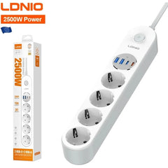 LDNIO SE1-C 20W PD Fast Charging Power Strip 4 EU Plug AC Outlets 4 USB Ports Extension Power Socket for Office Desktop EU Plug - White