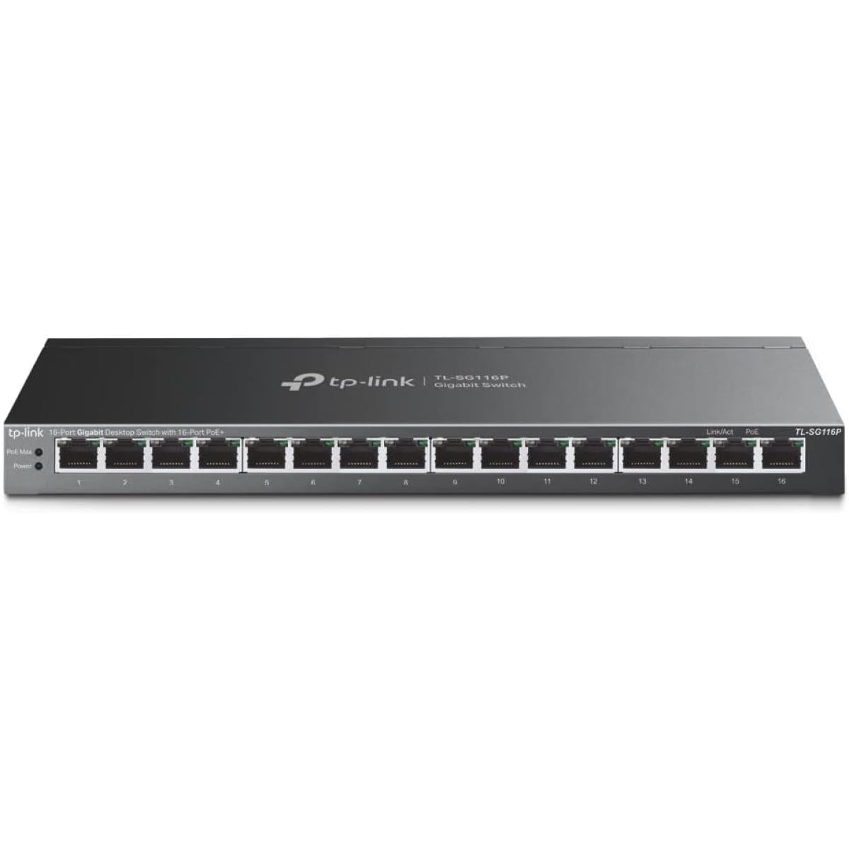 TP - Link TL - SG116P 16 Port Gigabit PoE Switch 16 PoE+ Ports 120W Priority & Isolation Mode PoE Auto Recovery Fanless