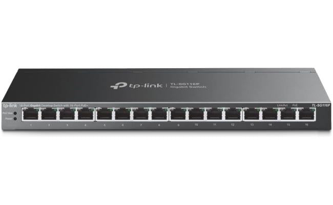 TP - Link TL - SG116P 16 Port Gigabit PoE Switch 16 PoE+ Ports 120W Priority & Isolation Mode PoE Auto Recovery Fanless