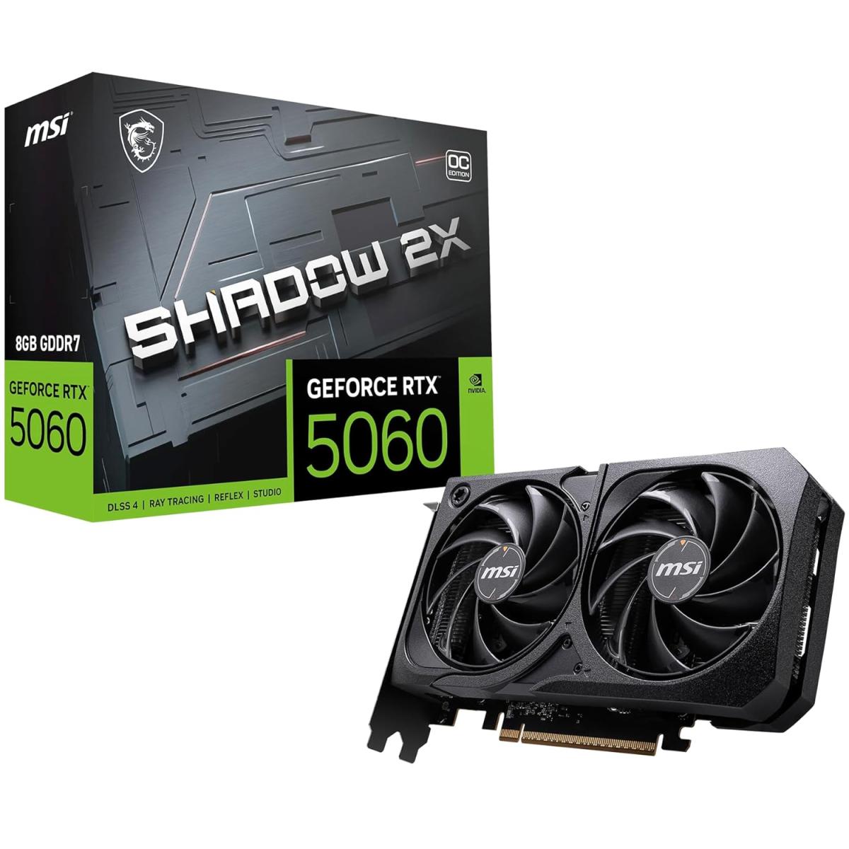 Msi Geforce Rtx 5060 Ti 8g Shadow 2x Oc Plus 8gb Gddr7 128 Bit Memory, 2602 Mhz Boost Clock, 28 Gbps Memory Speed, 4608 Cuda Cores, Pci Express Gen 5
