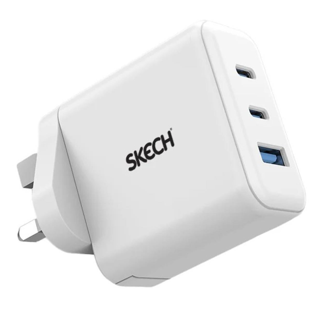 Skech Power Delivery 3 Port GaN Wall Charger 65w PD Power Charger Dual Type-C Port + USB-A – white