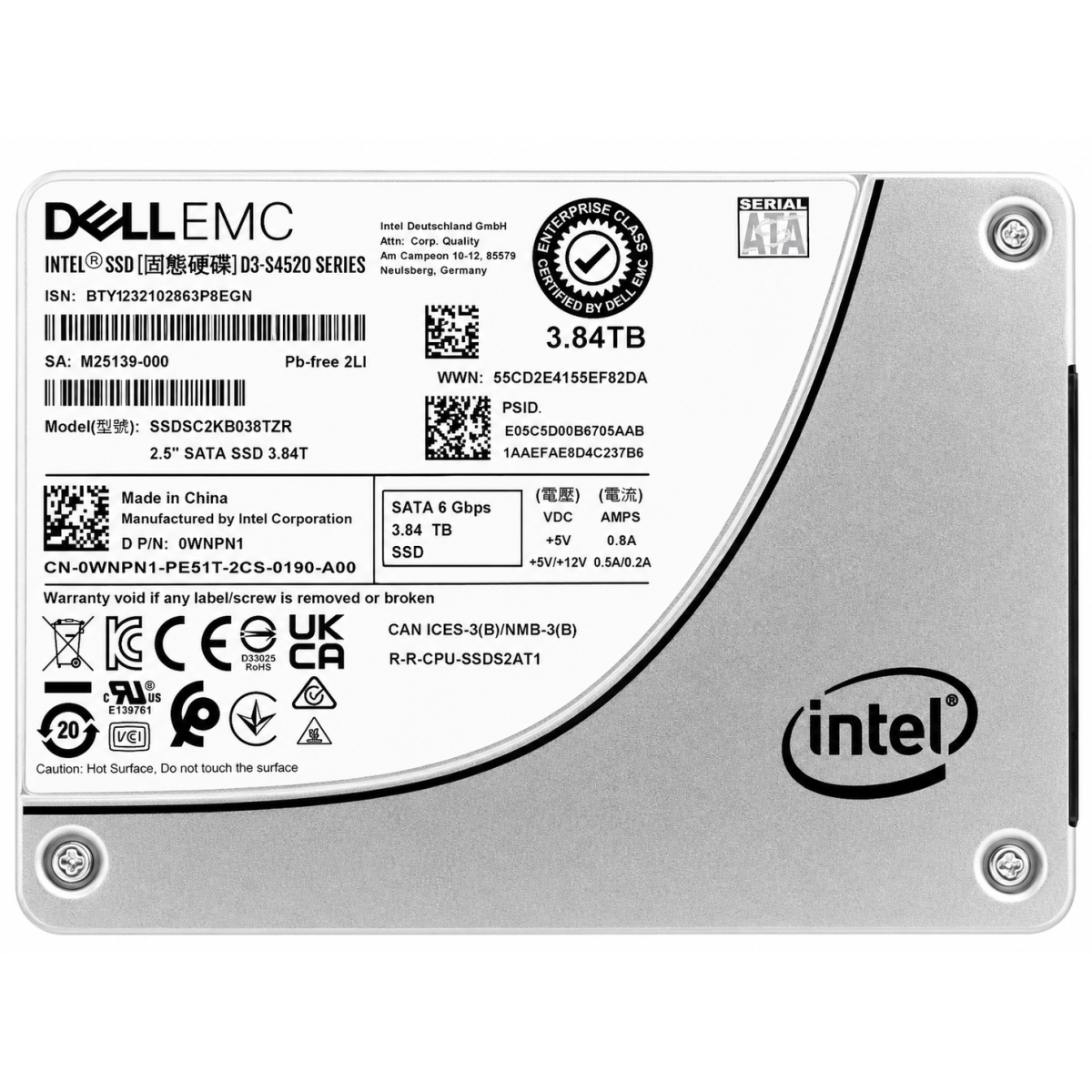 Dell 3.84TB Solidigm D3-S4520 Enterprise SATA 6Gb/s 2.5" Read Intensive SSD | OEM | 0KM4C4