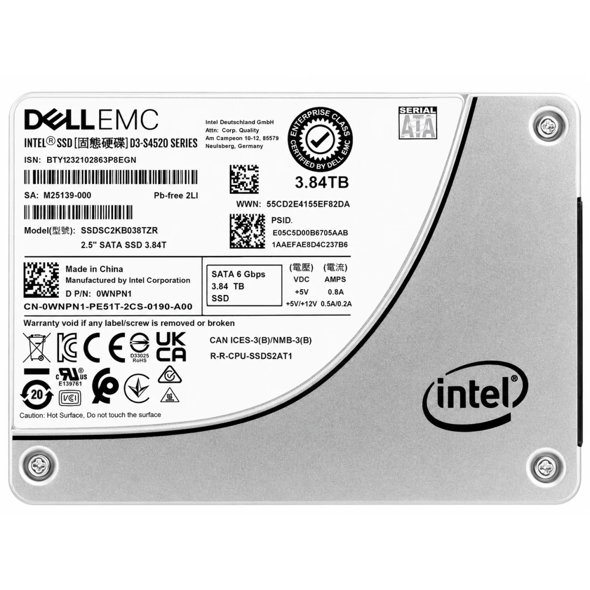 Dell 3.84TB Solidigm D3-S4520 Enterprise SATA 6Gb/s 2.5" Read Intensive SSD | OEM | 0KM4C4