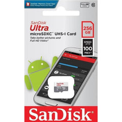 Sandisk 256gb Ultra Microsdxc Uhs I Memory Card Up To 100 Mb/s C10, Full Hd, Micro Sd Card