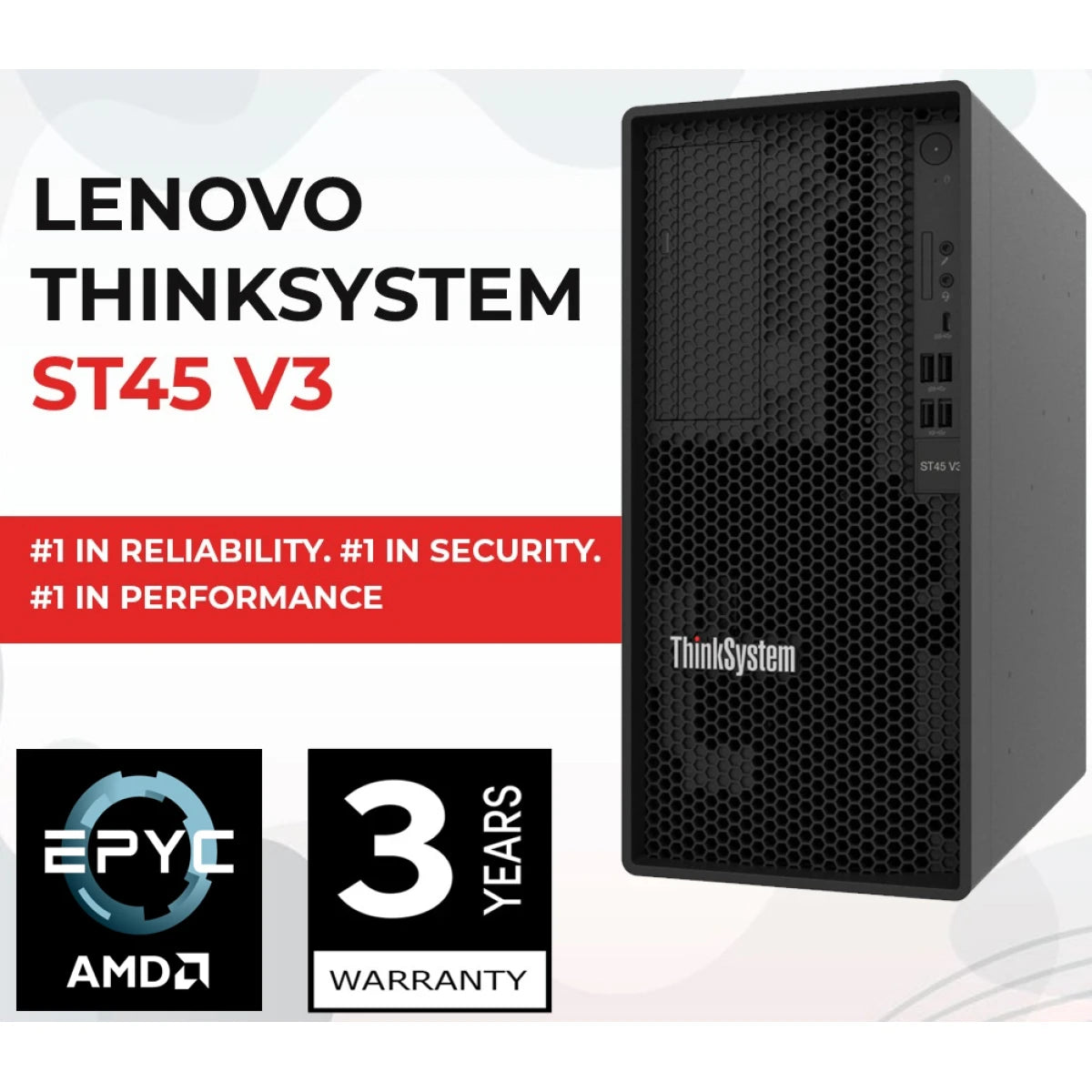 Lenovo ThinkSystem ST45 V3 AMD EPYC 4344P up to 5.3GHz 8-Cores w/ 32GB DDR5 Memory & 2x 480GB Lenovo Enterprise SSD