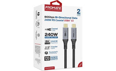 Promate PowerBolt5-80G Thunderbolt 5 USB 4 Cable 80Gbps Data Transfer, 240W Power Delivery, 8K Ultra HD Display Support, USB-C to USB-C 1.2M Cable, Compatible with Thunderbolt 5, Durable Build Black