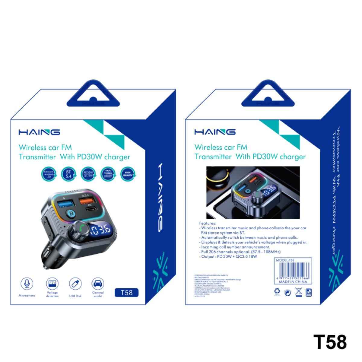 HAING T58 Wireless car FM Transmitter With PD30W charger