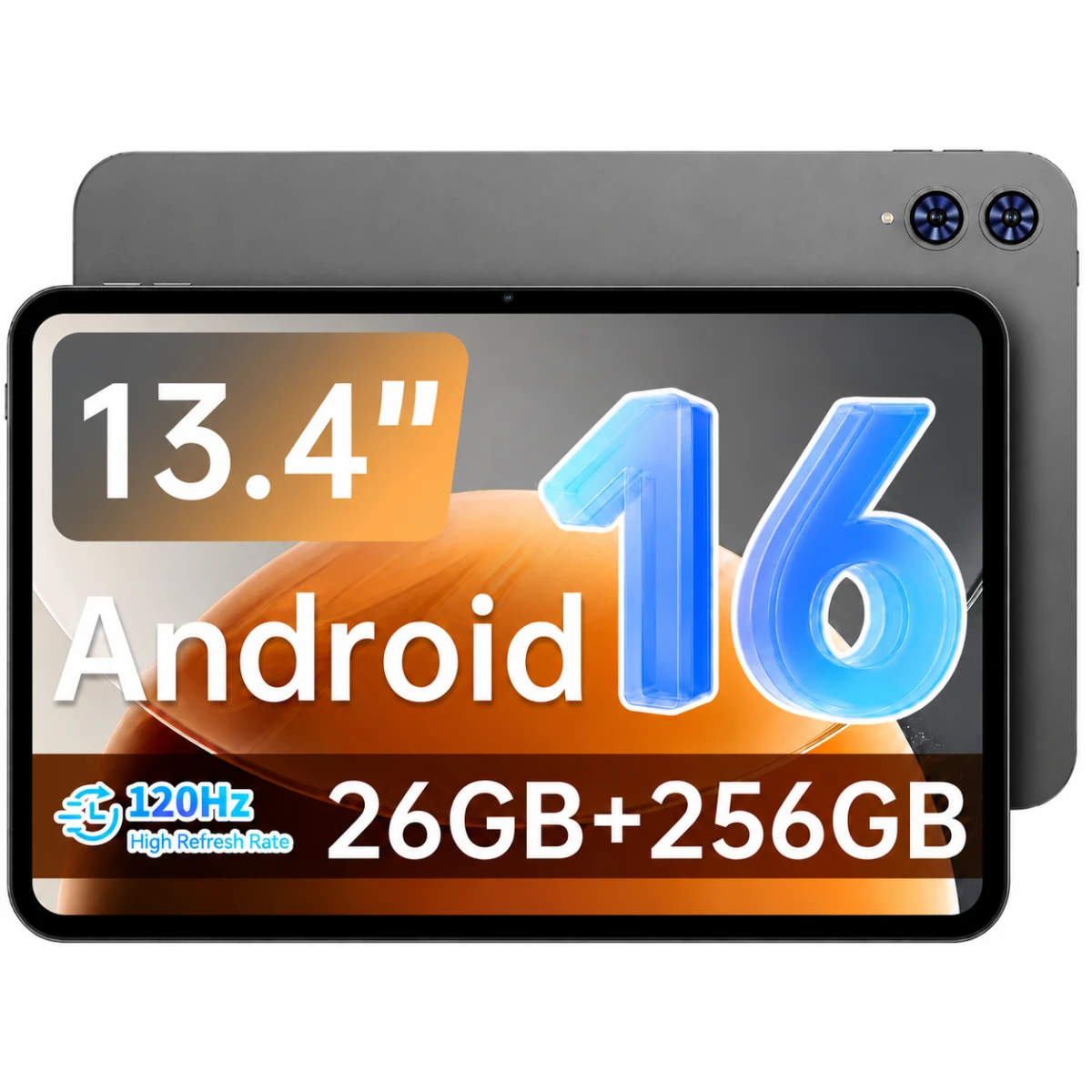 TECLAST T65 (2025) Large 13.4" 120hz Android 16 WIFI & LTE Tablet (256GB Storage / 6GB + 20GB Shared Memory) 10000mAh Battery , Gray