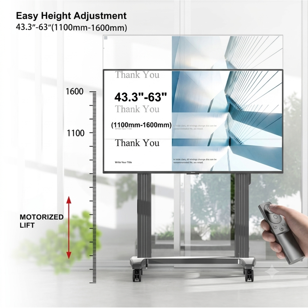 NB North Bayou T70 75"-100" Motorized Height Adjustable Large Display Mobile TV Bracket Trolley