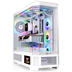 Thermaltake View 600 TG Full Tower 420mm Radiator Support Hidden Connector Support; Rotatable PCIe Slots, Snow + Thermaltake 6.0" LCD Panel Kit Snow White