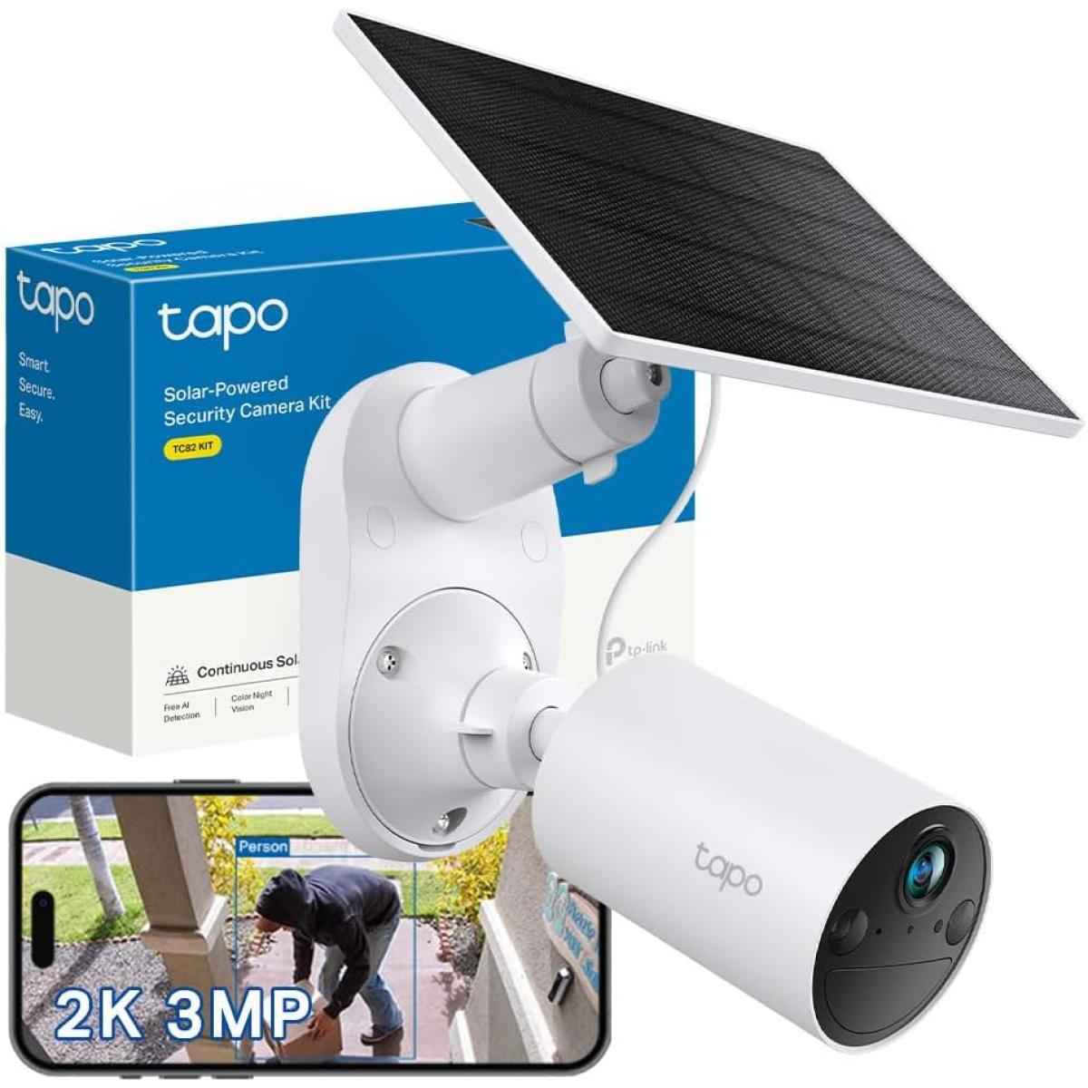 Tp Link Tapo Tc82 Kit 2k 3mp Battery Solar Security Camera Outdoor, Maintenance Free, Colour Night Vision, Outdoor Camera No Monthly Fee, Smart Person Deteion, Ip65, Works With Alexa & Google