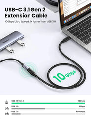 Ugreen 10387 Usb C Male To Usb C Female Extension Cable Gen2 5a 100w 10gbps 4k60hz – 1m