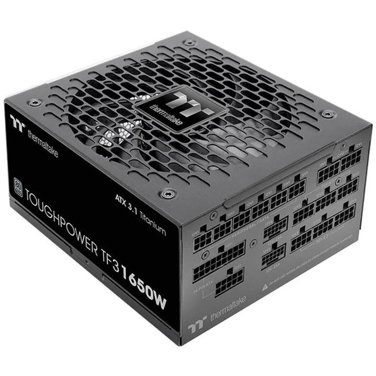 Thermaltake Toughpower TF3 1650W; ATX 3.1; x2 Native PCIe 5.1 12V-2x6; Full Modular; Etched Flat Cables; Multi/Single Rail OCM Toggle; 100% Japanese Capacitors; 80 Plus Titanium Certified; Black