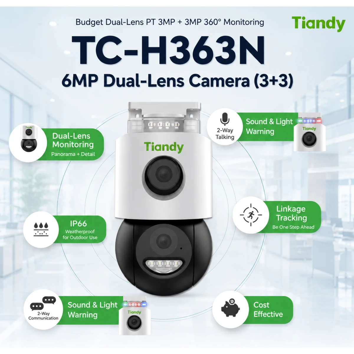 Tiandy TC-H363N I5W/WIFI/Eu/4mm/V4.0 6MP Fixed Color Maker Wi-Fi PT Camera