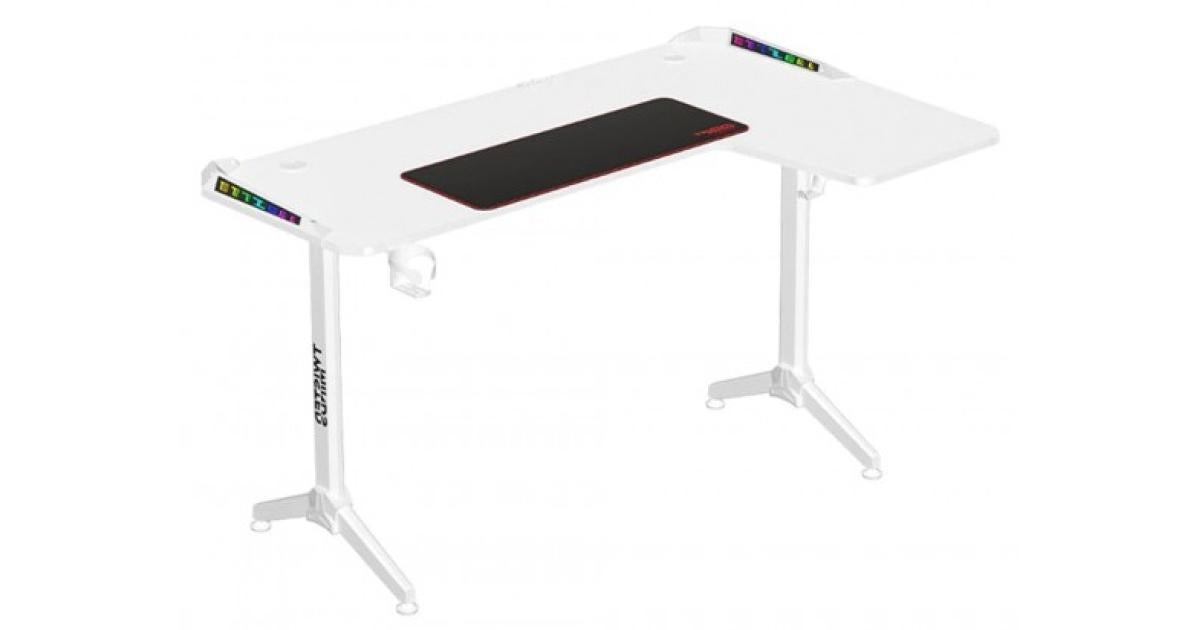 Twisted Minds WARRIOR L Shaped Gaming Desk RGB (Right) WHITE, P2 Carbon Fiber, Cable Management Features, Up To 80kg, RGB Lighting (160CM*100CM*75CM)