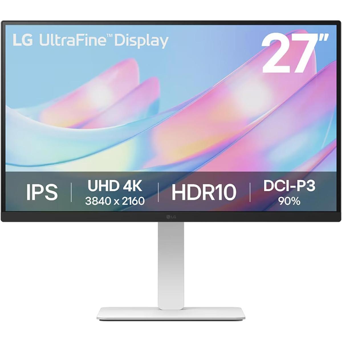 LG UltraFine 27US550 27" IPS 4K UHD HDR10 60Hz 1.07b DCI-P3 90% Color Display, Dynamic Action Sync, 3-side Virtually Borderless Adjustable Stand , White
